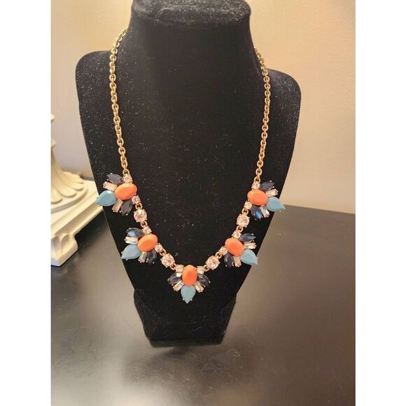 J. CREW statement necklace coral and blue - Picture 2 of 6